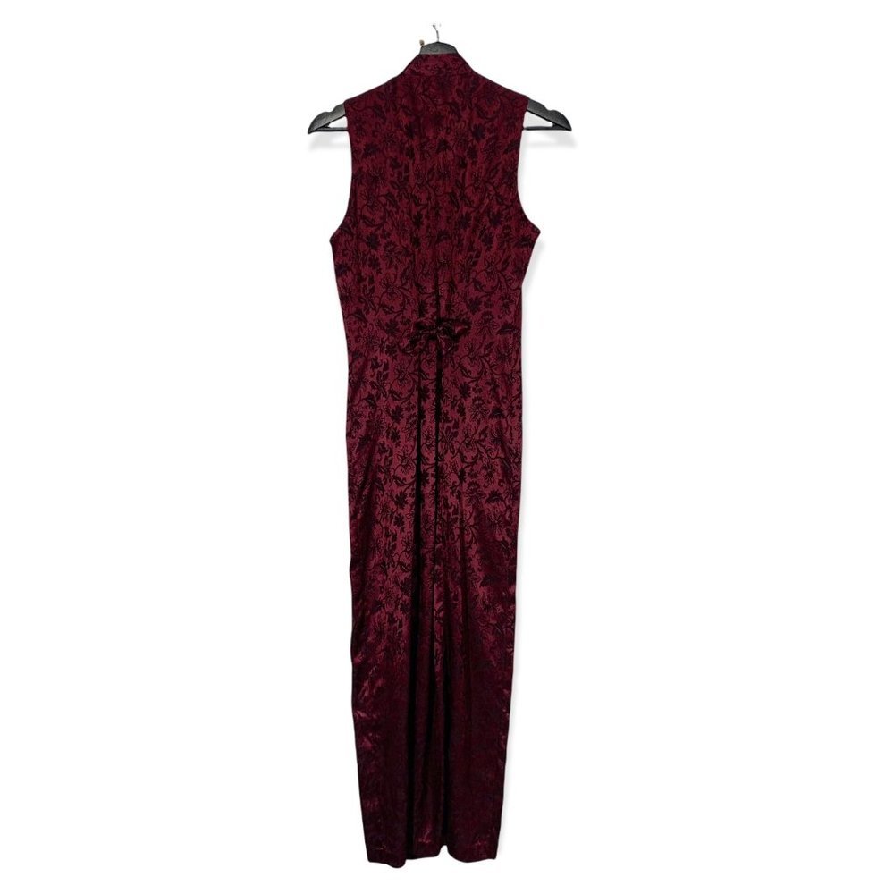 Vintage 90s Knapp Studio Cheongsam Satin Full Length Dress Medium - Picture 4 of 12